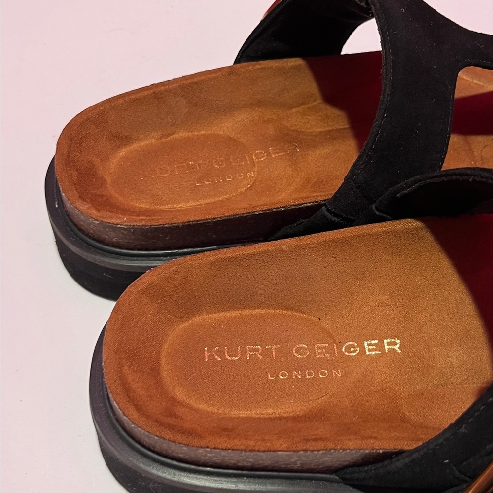 Black Suede KURT GEIGER Thong Sandals with Buckle Detail - Picture 3 of 8